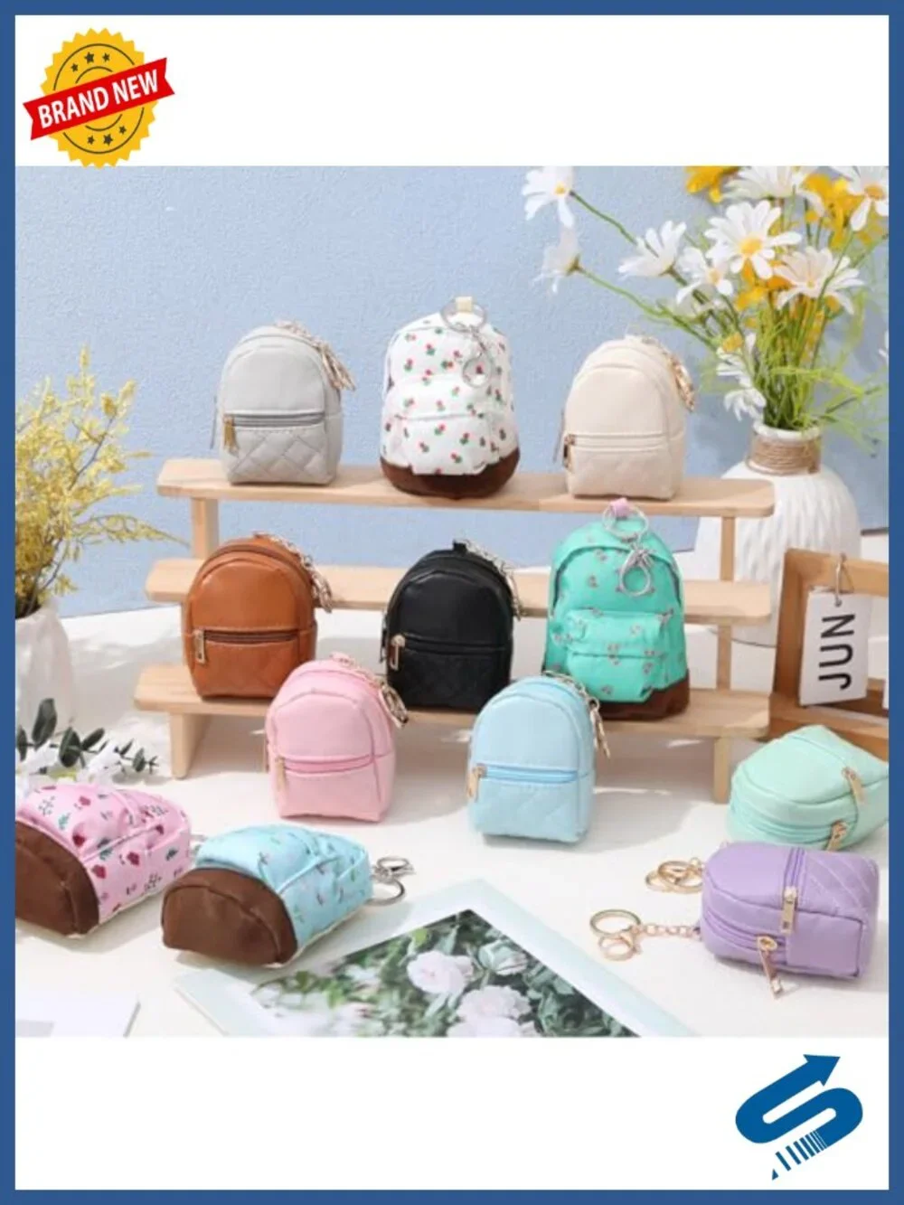 Set of 16 Mini Backpack Keychain Coin Purse PU Leather & Fabric for Women
